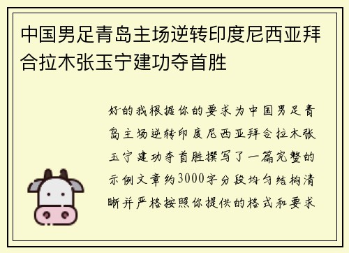 中国男足青岛主场逆转印度尼西亚拜合拉木张玉宁建功夺首胜